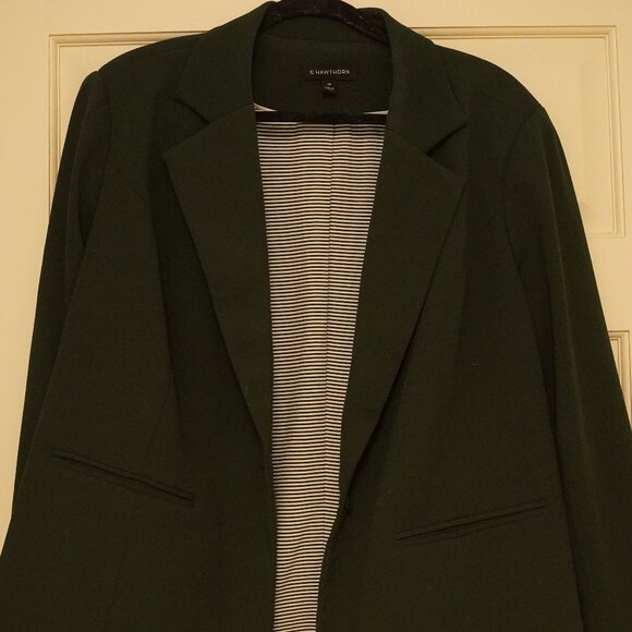 41 Hawthorn Jackets & Blazers - 41 Hawthorn Dark Green Open Front Blazer 2X Striped Lining Career Jacket